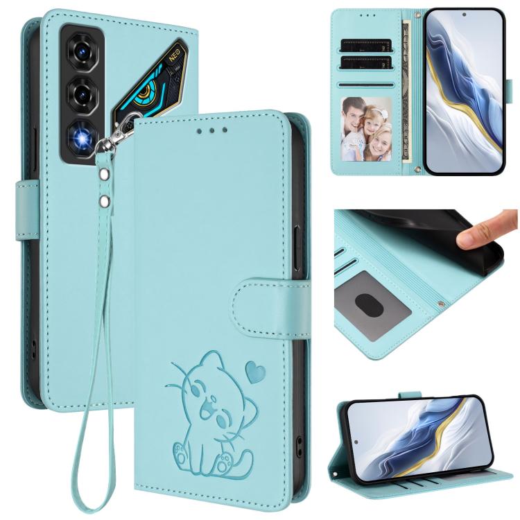 Embossed Heart Cat Leather Phone Case with Hand Strap, For ZTE nubia Neo 5 5G, For ZTE nubia Neo 5 GT 5G, For ZTE nubia P7 Pro 5G / Optus X Value 5G, For ZTE nubia P9 Pro 5G / Optus X Pro 2 5G