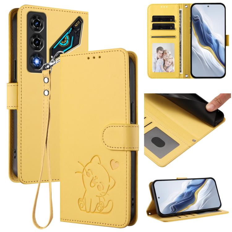Embossed Heart Cat Leather Phone Case with Hand Strap, For ZTE nubia Neo 5 5G, For ZTE nubia Neo 5 GT 5G, For ZTE nubia P7 Pro 5G / Optus X Value 5G, For ZTE nubia P9 Pro 5G / Optus X Pro 2 5G