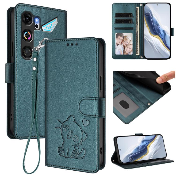 Embossed Heart Cat Leather Phone Case with Hand Strap, For ZTE nubia Neo 5 5G, For ZTE nubia Neo 5 GT 5G, For ZTE nubia P7 Pro 5G / Optus X Value 5G, For ZTE nubia P9 Pro 5G / Optus X Pro 2 5G