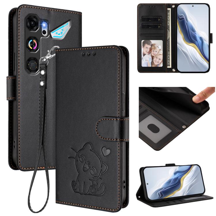 Embossed Heart Cat Leather Phone Case with Hand Strap, For ZTE nubia Neo 5 5G, For ZTE nubia Neo 5 GT 5G, For ZTE nubia P7 Pro 5G / Optus X Value 5G, For ZTE nubia P9 Pro 5G / Optus X Pro 2 5G