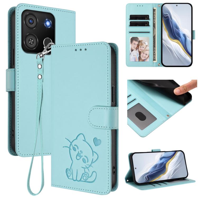 Embossed Heart Cat Leather Phone Case with Hand Strap, For Itel P55 4G / Smart 8, For Itel A05s, For Itel A70, For Itel A60 / A60s