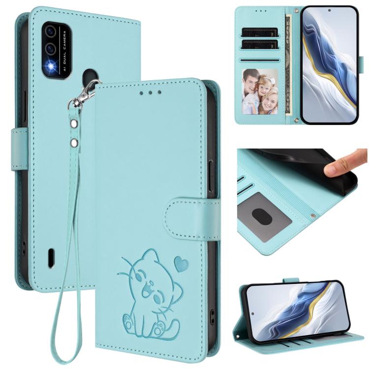 Embossed Heart Cat Leather Phone Case with Hand Strap, For Itel S17 / S661W / Vision 3, For Itel A48