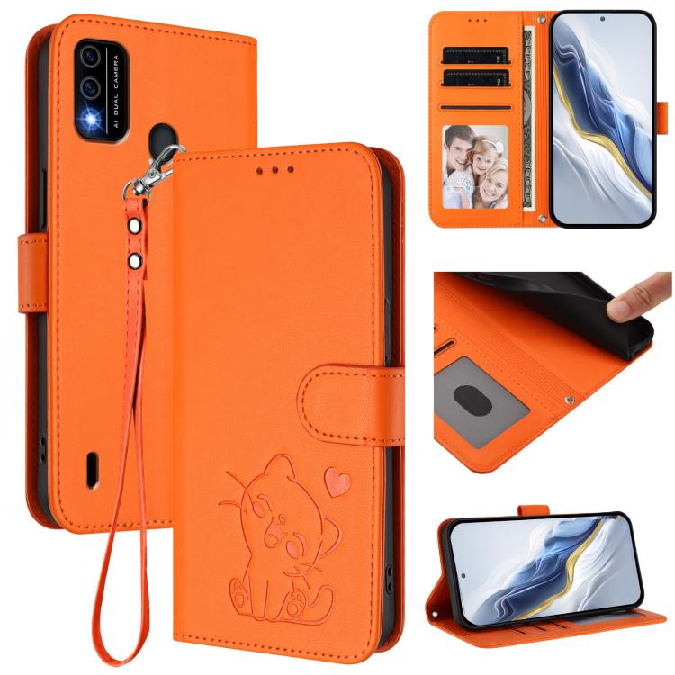 Embossed Heart Cat Leather Phone Case with Hand Strap, For Itel S17 / S661W / Vision 3, For Itel A48