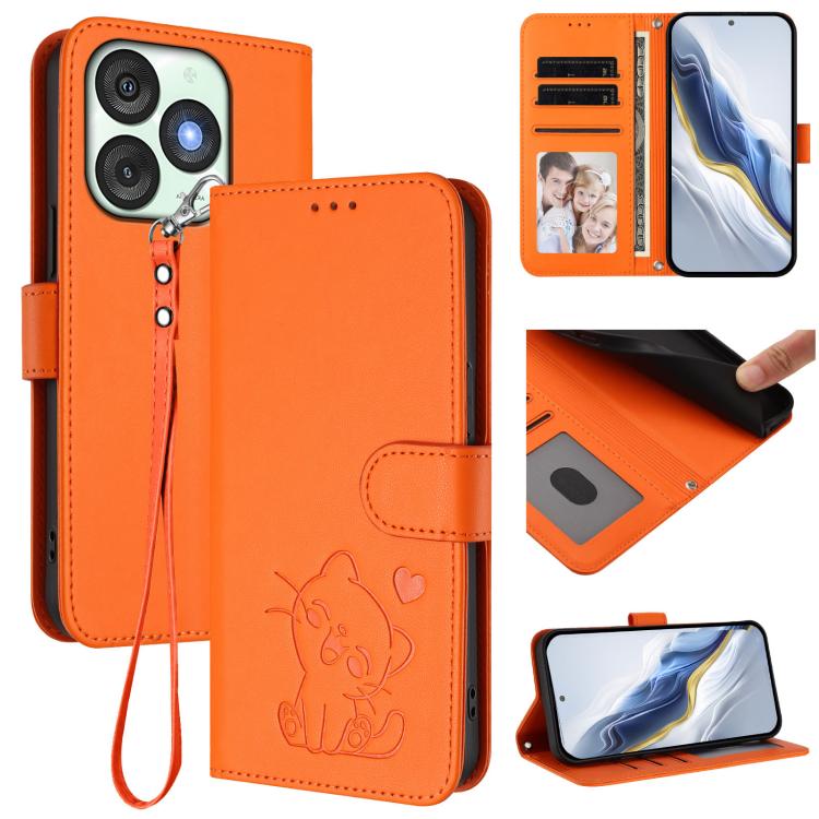 Embossed Heart Cat Leather Phone Case with Hand Strap, For Itel A80 4G, For Itel A50C, For Itel A50, For Itel A23 Pro / A17 / Pop 5C