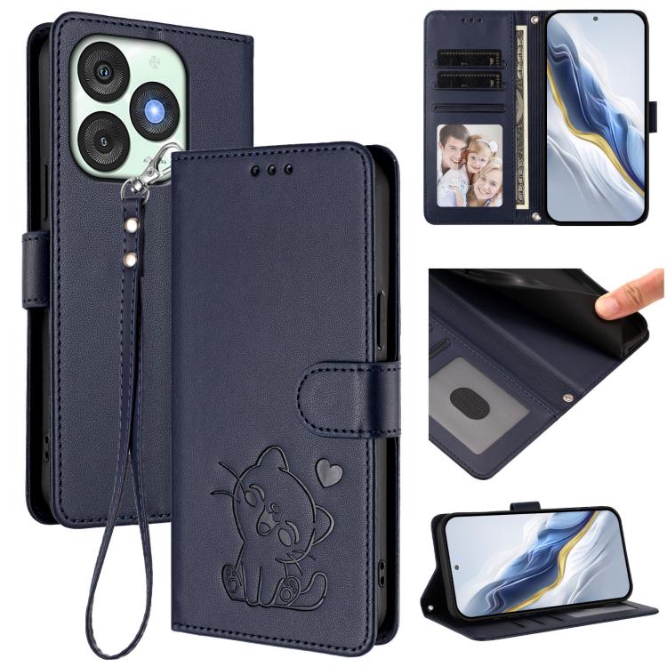 Embossed Heart Cat Leather Phone Case with Hand Strap, For Itel A80 4G, For Itel A50C, For Itel A50, For Itel A23 Pro / A17 / Pop 5C