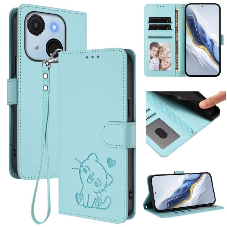 Embossed Heart Cat Leather Phone Case with Hand Strap, For Itel A80 4G, For Itel A50C, For Itel A50, For Itel A23 Pro / A17 / Pop 5C