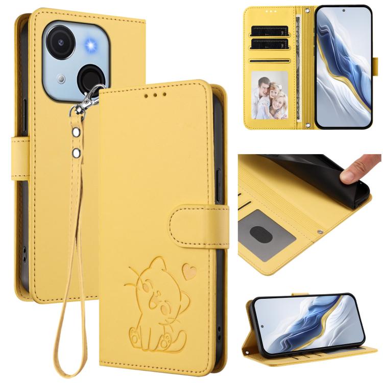 Embossed Heart Cat Leather Phone Case with Hand Strap, For Itel A80 4G, For Itel A50C, For Itel A50, For Itel A23 Pro / A17 / Pop 5C