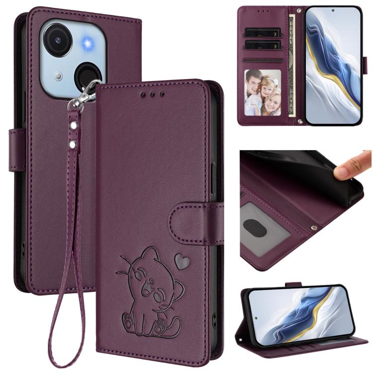 Embossed Heart Cat Leather Phone Case with Hand Strap, For Itel A80 4G, For Itel A50C, For Itel A50, For Itel A23 Pro / A17 / Pop 5C