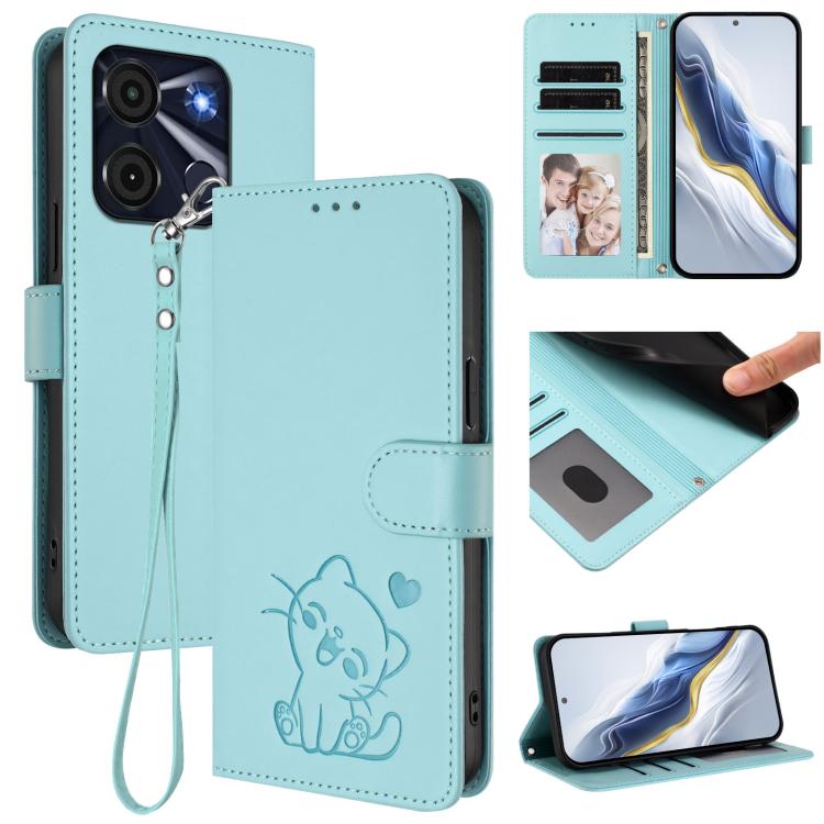 Embossed Heart Cat Leather Phone Case with Hand Strap, For Itel P55 4G / Smart 8, For Itel A05s, For Itel A70, For Itel A60 / A60s