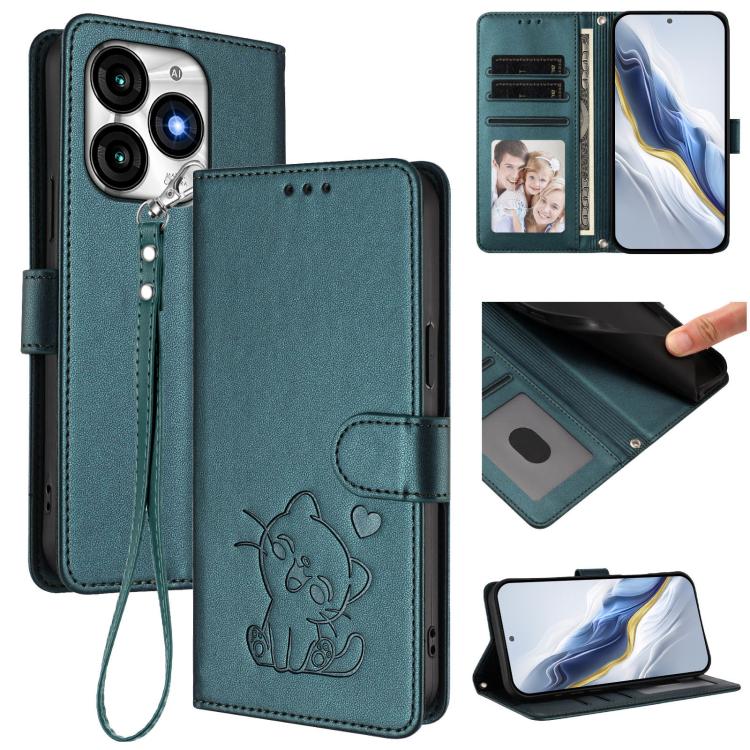Embossed Heart Cat Leather Phone Case with Hand Strap, For Itel P55 4G / Smart 8, For Itel A05s, For Itel A70, For Itel A60 / A60s