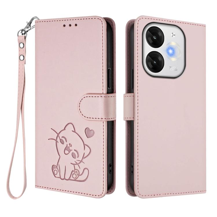Embossed Heart Cat Leather Phone Case with Hand Strap, For Itel A80 4G, For Itel A50C, For Itel A50, For Itel A23 Pro / A17 / Pop 5C