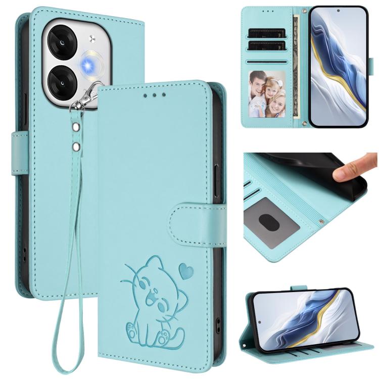 Embossed Heart Cat Leather Phone Case with Hand Strap, For Itel A80 4G, For Itel A50C, For Itel A50, For Itel A23 Pro / A17 / Pop 5C