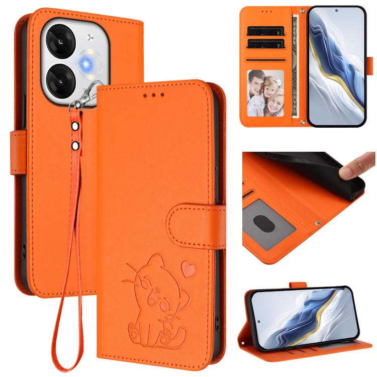 Embossed Heart Cat Leather Phone Case with Hand Strap, For Itel A80 4G, For Itel A50C, For Itel A50, For Itel A23 Pro / A17 / Pop 5C