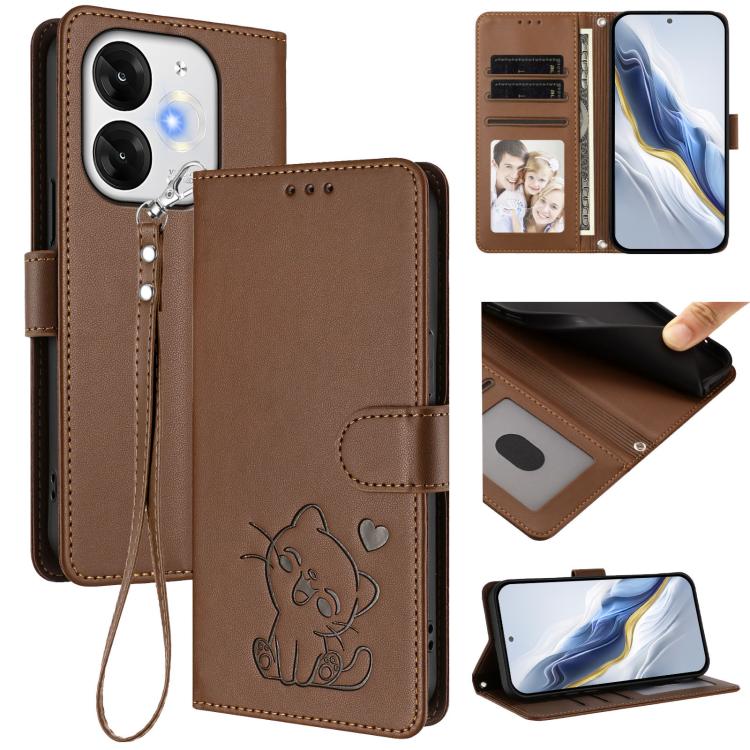 Embossed Heart Cat Leather Phone Case with Hand Strap, For Itel A80 4G, For Itel A50C, For Itel A50, For Itel A23 Pro / A17 / Pop 5C