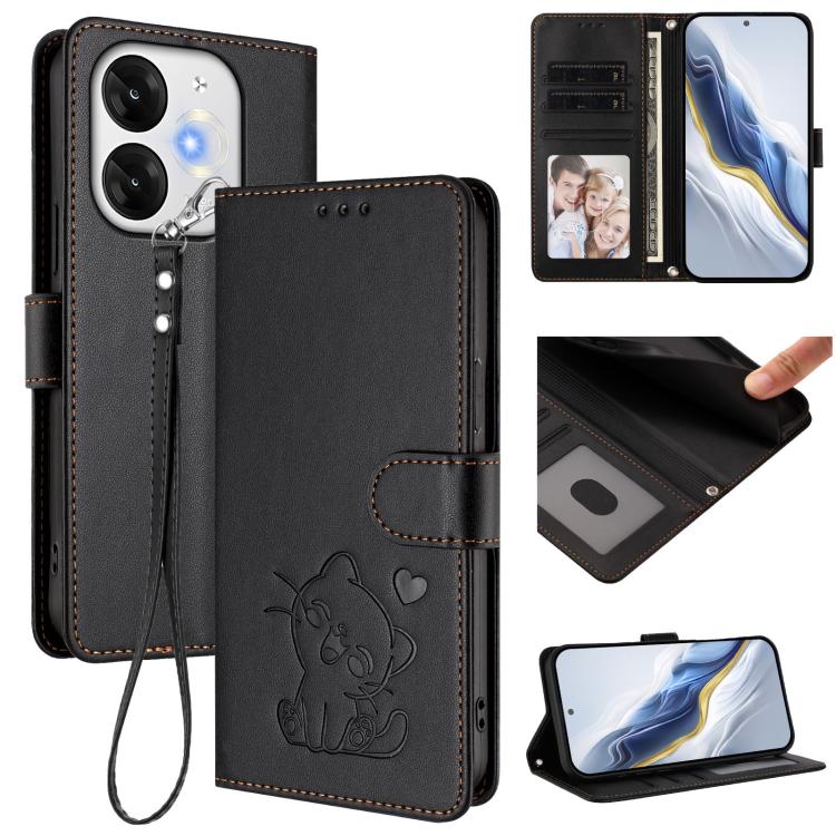 Embossed Heart Cat Leather Phone Case with Hand Strap, For Itel A80 4G, For Itel A50C, For Itel A50, For Itel A23 Pro / A17 / Pop 5C