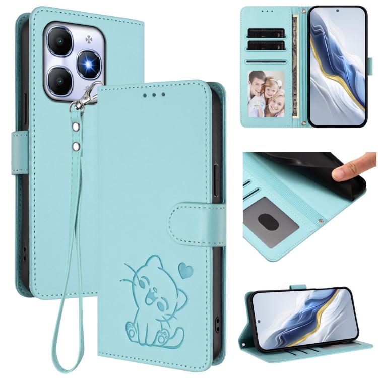 Embossed Heart Cat Leather Phone Case with Hand Strap, For Itel A200 4G / A200+ 4G, For Itel A95 5G, For Itel S18 / Vision 5, For Itel A90 4G