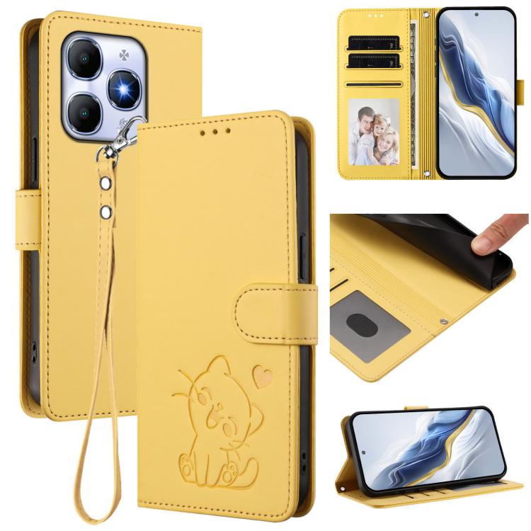 Embossed Heart Cat Leather Phone Case with Hand Strap, For Itel A200 4G / A200+ 4G, For Itel A95 5G, For Itel S18 / Vision 5, For Itel A90 4G
