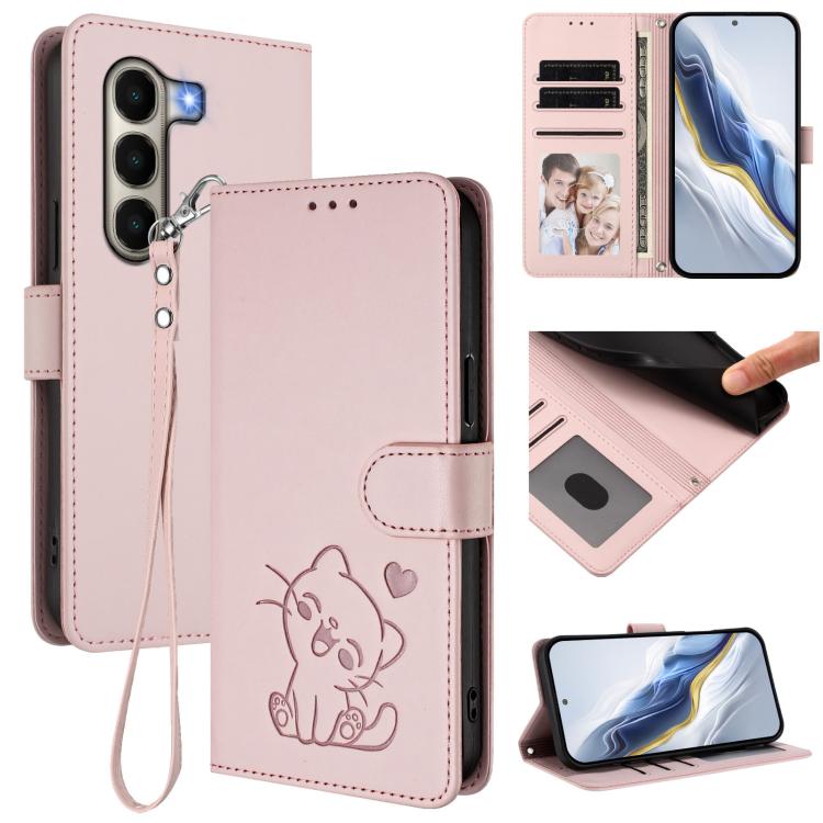 Embossed Heart Cat Leather Phone Case with Hand Strap, For Itel A200 4G / A200+ 4G, For Itel A95 5G, For Itel S18 / Vision 5, For Itel A90 4G