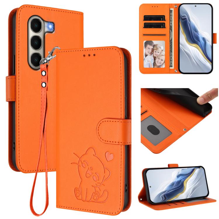 Embossed Heart Cat Leather Phone Case with Hand Strap, For Itel A200 4G / A200+ 4G, For Itel A95 5G, For Itel S18 / Vision 5, For Itel A90 4G