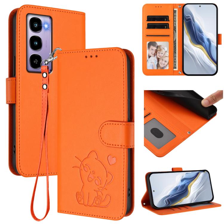Embossed Heart Cat Leather Phone Case with Hand Strap, For Itel City 100, For Itel A58 Lite / A49 Play, For Itel S25 Ultra 4G, For Itel S25 4G