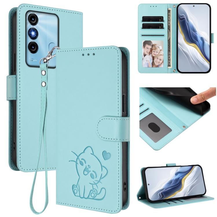 Embossed Heart Cat Leather Phone Case with Hand Strap, For Itel S23+, For Itel S23 / S665L, For Itel P40, For Itel P38 / S17 / Vision 3