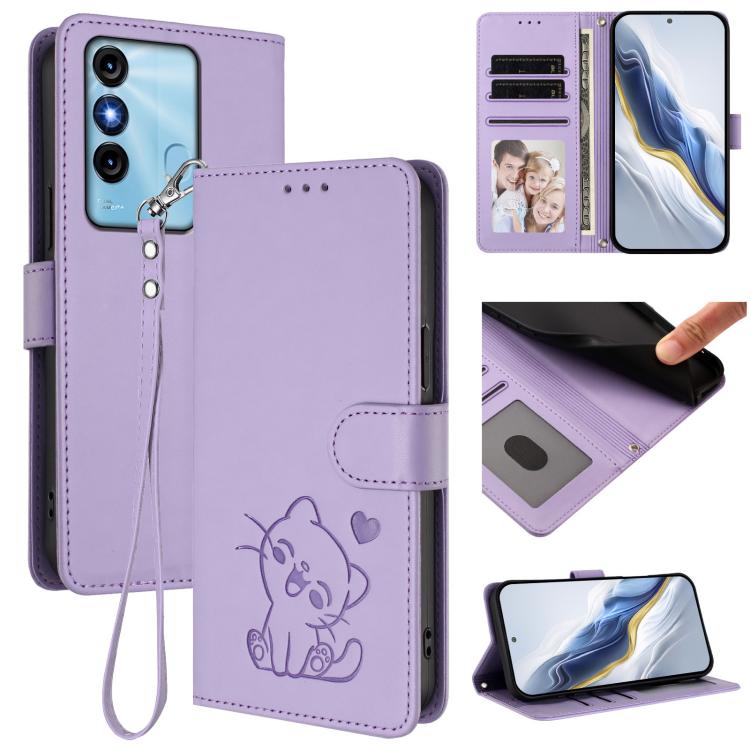 Embossed Heart Cat Leather Phone Case with Hand Strap, For Itel S23+, For Itel S23 / S665L, For Itel P40, For Itel P38 / S17 / Vision 3