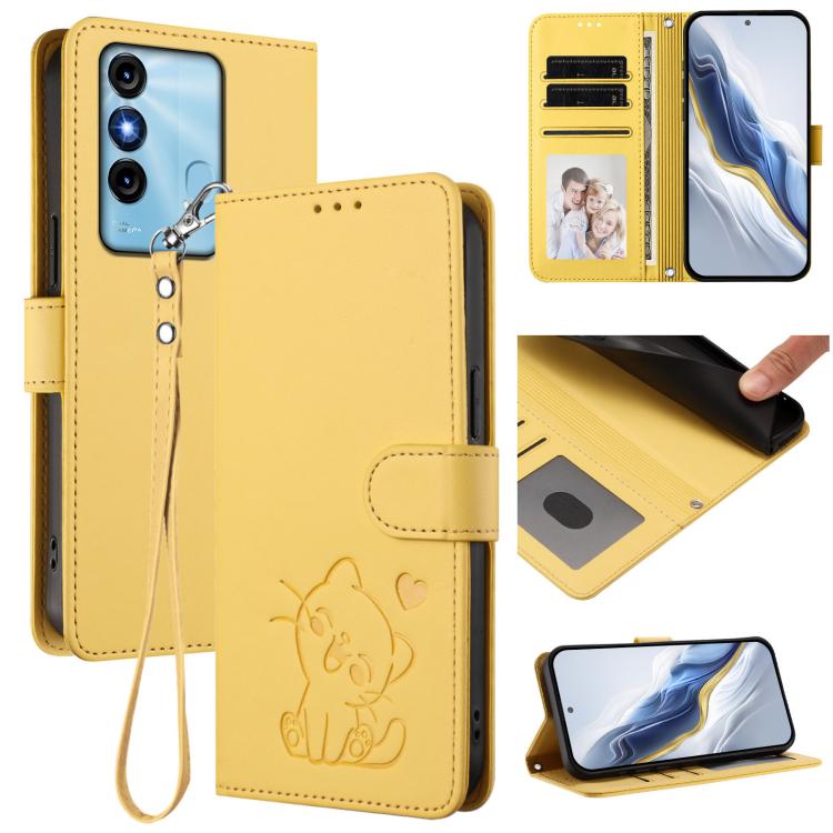 Embossed Heart Cat Leather Phone Case with Hand Strap, For Itel S23+, For Itel S23 / S665L, For Itel P40, For Itel P38 / S17 / Vision 3