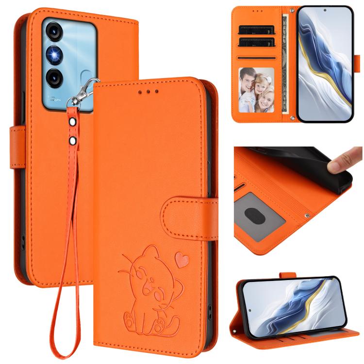 Embossed Heart Cat Leather Phone Case with Hand Strap, For Itel S23+, For Itel S23 / S665L, For Itel P40, For Itel P38 / S17 / Vision 3