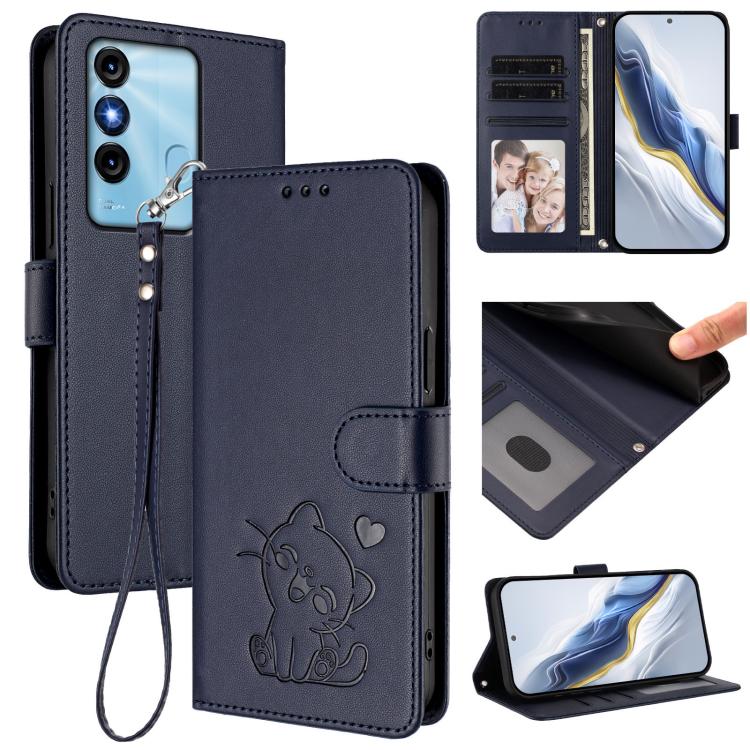 Embossed Heart Cat Leather Phone Case with Hand Strap, For Itel S23+, For Itel S23 / S665L, For Itel P40, For Itel P38 / S17 / Vision 3