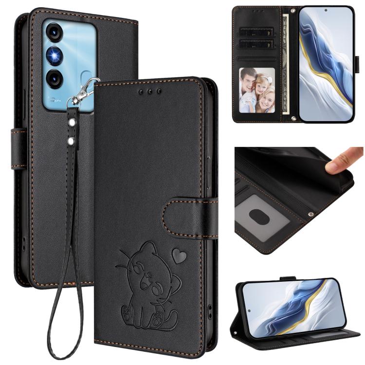 Embossed Heart Cat Leather Phone Case with Hand Strap, For Itel S23+, For Itel S23 / S665L, For Itel P40, For Itel P38 / S17 / Vision 3