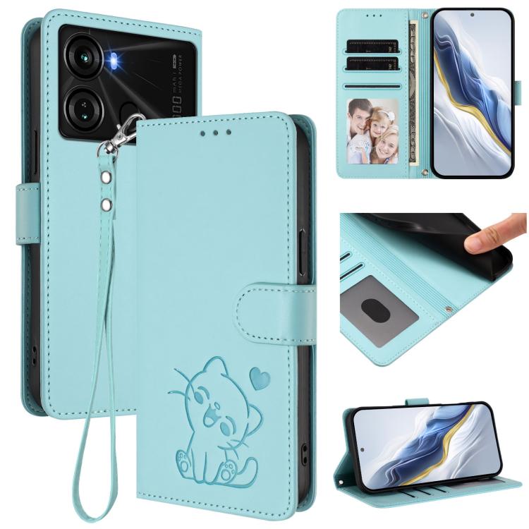 Embossed Heart Cat Leather Phone Case with Hand Strap, For Itel S23+, For Itel S23 / S665L, For Itel P40, For Itel P38 / S17 / Vision 3