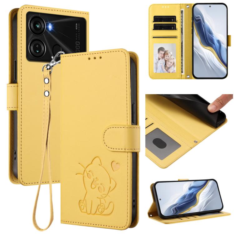 Embossed Heart Cat Leather Phone Case with Hand Strap, For Itel S23+, For Itel S23 / S665L, For Itel P40, For Itel P38 / S17 / Vision 3