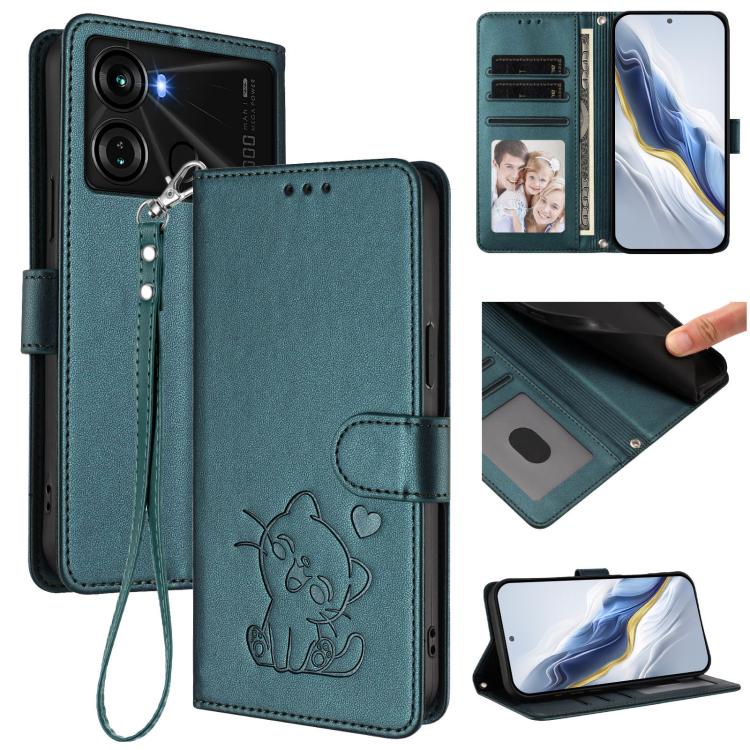 Embossed Heart Cat Leather Phone Case with Hand Strap, For Itel S23+, For Itel S23 / S665L, For Itel P40, For Itel P38 / S17 / Vision 3