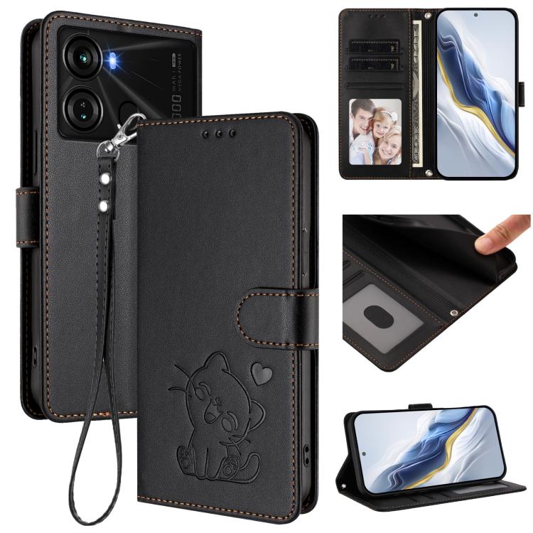 Embossed Heart Cat Leather Phone Case with Hand Strap, For Itel S23+, For Itel S23 / S665L, For Itel P40, For Itel P38 / S17 / Vision 3