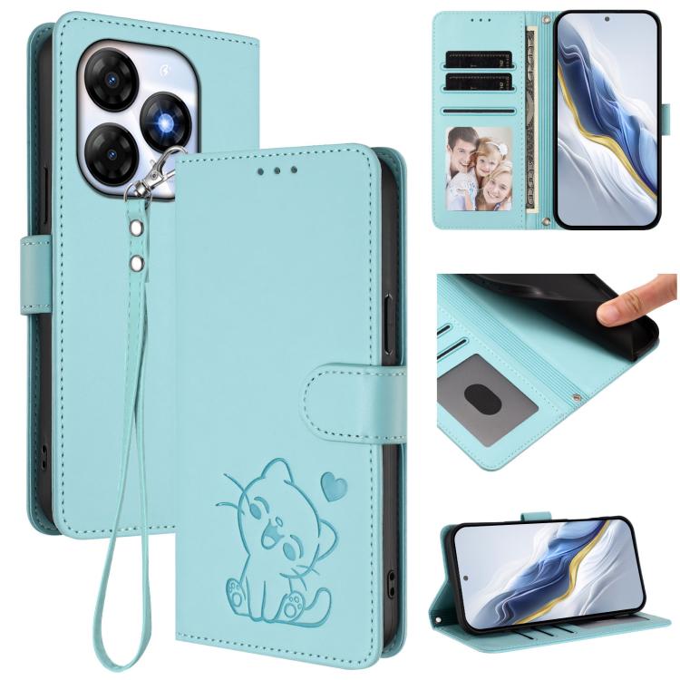 Embossed Heart Cat Leather Phone Case with Hand Strap, For Itel P55 4G / Smart 8, For Itel A05s, For Itel A70, For Itel A60 / A60s