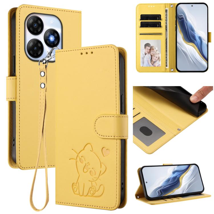 Embossed Heart Cat Leather Phone Case with Hand Strap, For Itel P55 4G / Smart 8, For Itel A05s, For Itel A70, For Itel A60 / A60s