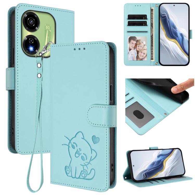 Embossed Heart Cat Leather Phone Case with Hand Strap, For Itel P55 5G, For Itel RS4 / S666LN, For Itel S24, For Itel P55+