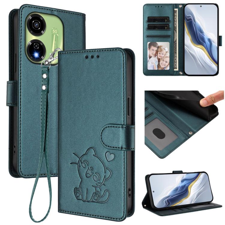 Embossed Heart Cat Leather Phone Case with Hand Strap, For Itel P55 5G, For Itel RS4 / S666LN, For Itel S24, For Itel P55+