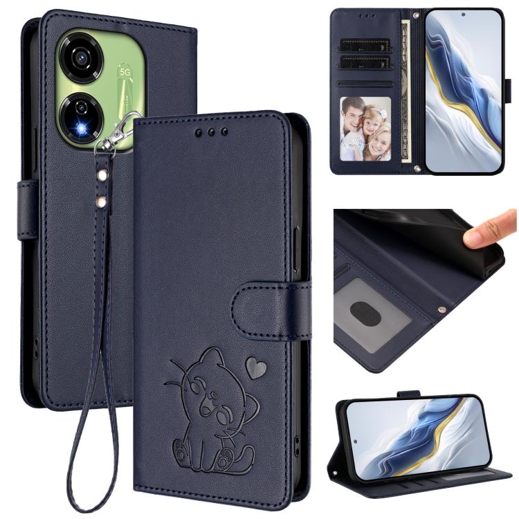 Embossed Heart Cat Leather Phone Case with Hand Strap, For Itel P55 5G, For Itel RS4 / S666LN, For Itel S24, For Itel P55+