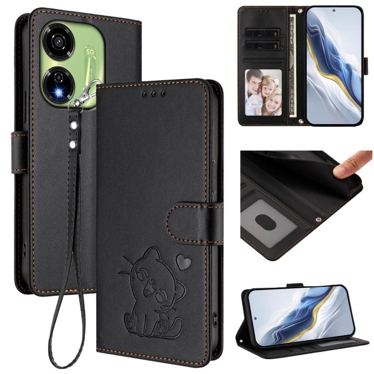 Embossed Heart Cat Leather Phone Case with Hand Strap, For Itel P55 5G, For Itel RS4 / S666LN, For Itel S24, For Itel P55+