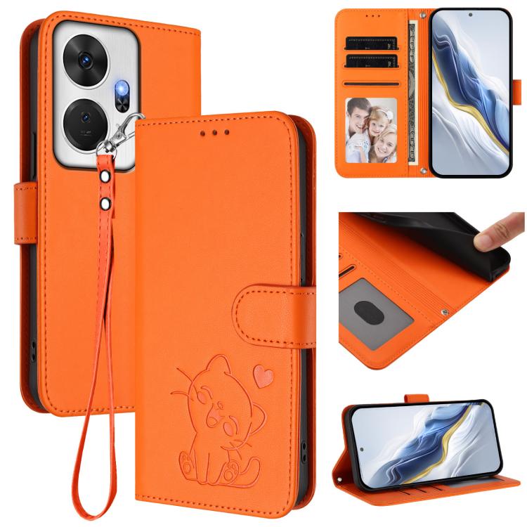 Embossed Heart Cat Leather Phone Case with Hand Strap, For Itel P55 5G, For Itel RS4 / S666LN, For Itel S24, For Itel P55+