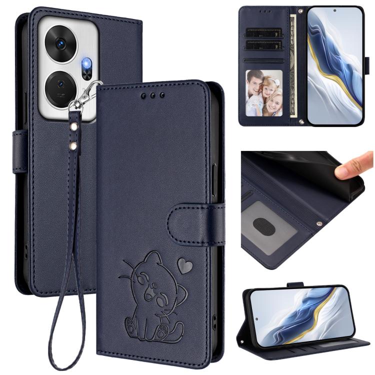 Embossed Heart Cat Leather Phone Case with Hand Strap, For Itel P55 5G, For Itel RS4 / S666LN, For Itel S24, For Itel P55+