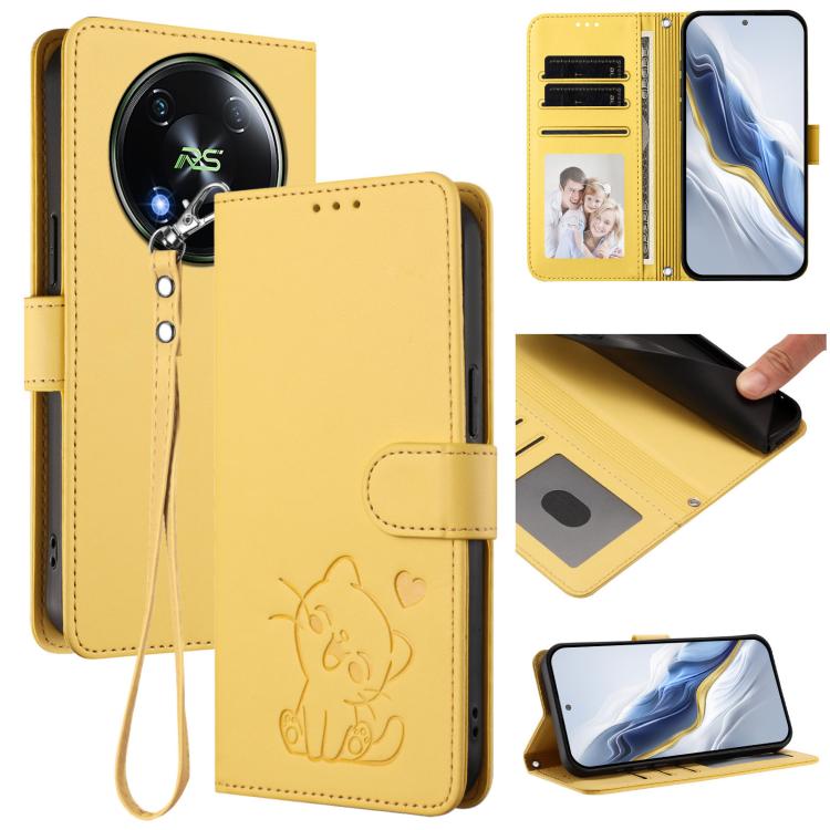 Embossed Heart Cat Leather Phone Case with Hand Strap, For Itel P55 5G, For Itel RS4 / S666LN, For Itel S24, For Itel P55+