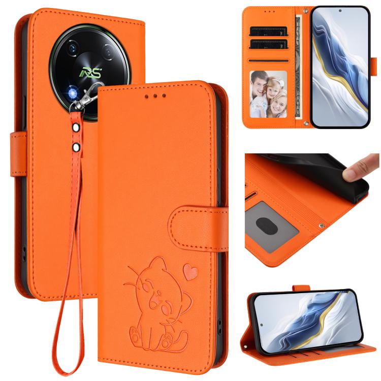 Embossed Heart Cat Leather Phone Case with Hand Strap, For Itel P55 5G, For Itel RS4 / S666LN, For Itel S24, For Itel P55+