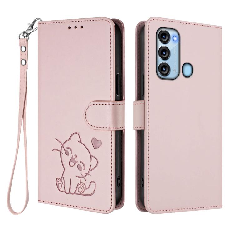Embossed Heart Cat Leather Phone Case with Hand Strap, For Itel S17 / S661W / Vision 3, For Itel A48