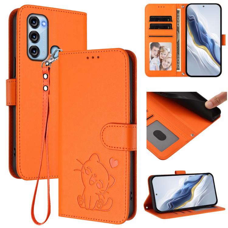 Embossed Heart Cat Leather Phone Case with Hand Strap, For Itel S17 / S661W / Vision 3, For Itel A48