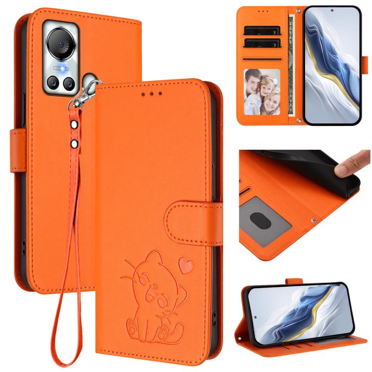 Embossed Heart Cat Leather Phone Case with Hand Strap, For Itel A200 4G / A200+ 4G, For Itel A95 5G, For Itel S18 / Vision 5, For Itel A90 4G