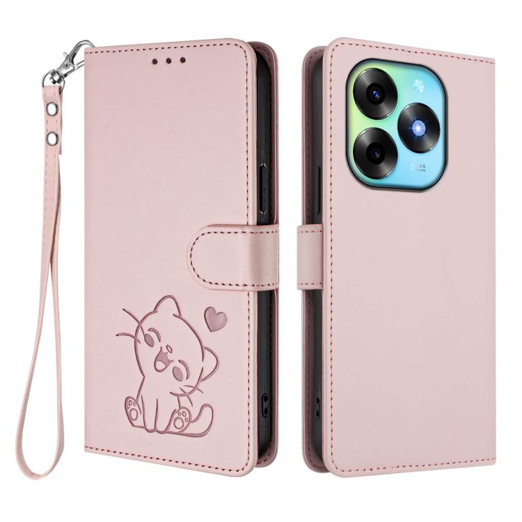 Embossed Heart Cat Leather Phone Case with Hand Strap, For Itel S23+, For Itel S23 / S665L, For Itel P40, For Itel P38 / S17 / Vision 3