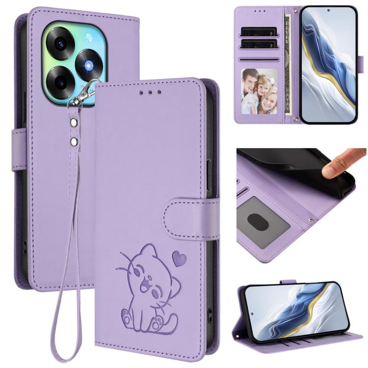 Embossed Heart Cat Leather Phone Case with Hand Strap, For Itel S23+, For Itel S23 / S665L, For Itel P40, For Itel P38 / S17 / Vision 3