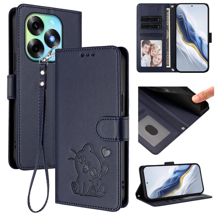 Embossed Heart Cat Leather Phone Case with Hand Strap, For Itel S23+, For Itel S23 / S665L, For Itel P40, For Itel P38 / S17 / Vision 3